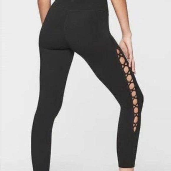 Athleta Black Leggings with Lace-Up and Mesh Details - Picture 2 of 3